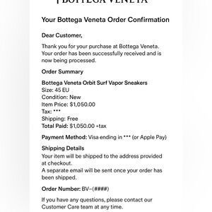Bottega Veneta Orbit Email Confirmation